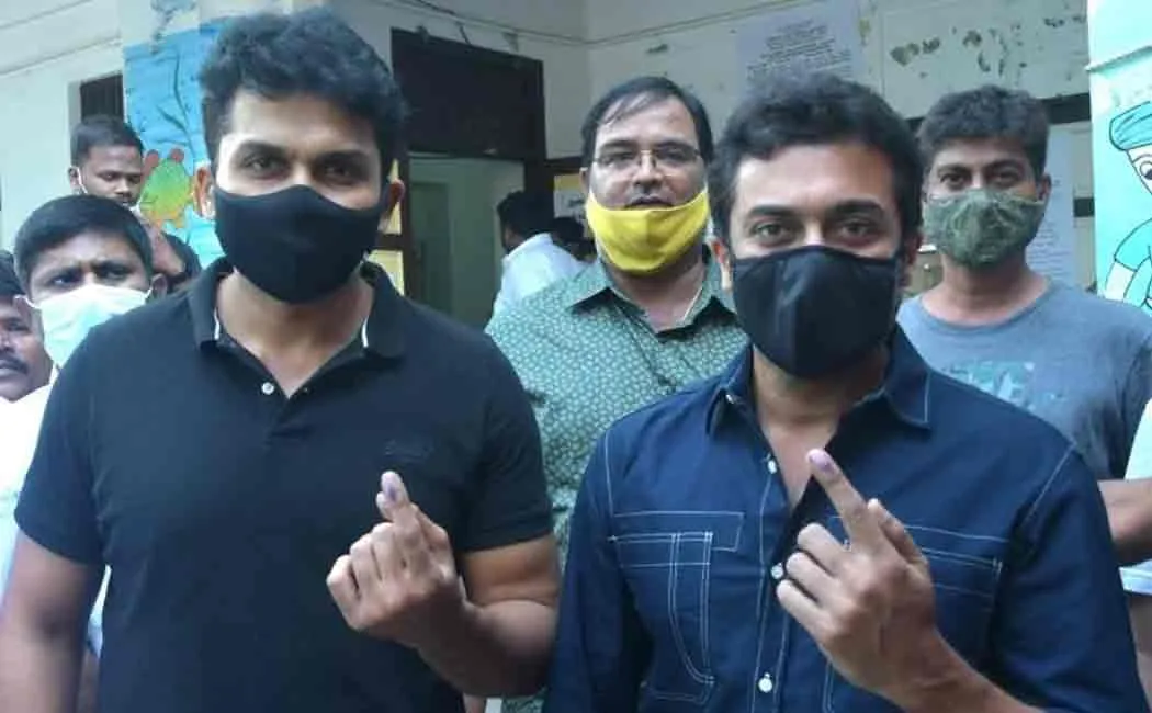 surya and karthi voted tn urban local election 2022