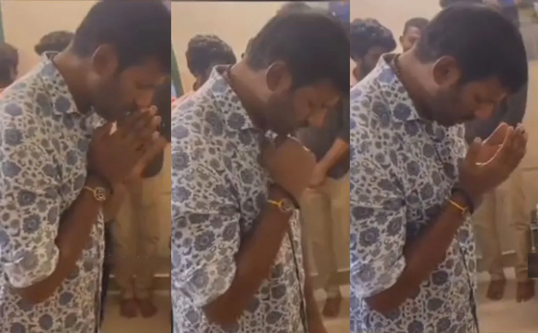 vishal celebrated aayudha pooja with workers 