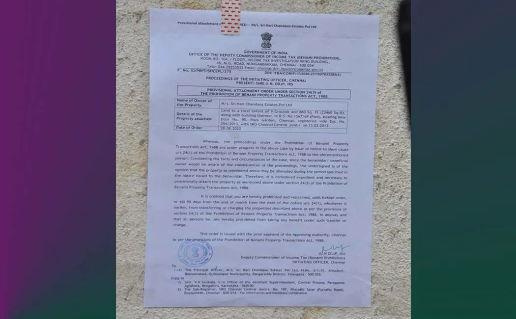 sasikala properties assets income tax notice 