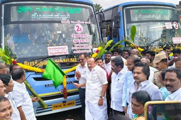 Minister mrk panneerselvam launches bus service to Government Arts College 