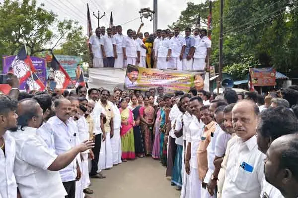 politicians  pay homage to statue of language martyr Rajendran 