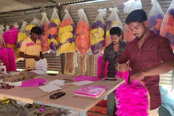  garland making work full swing Kulamangalam Ayyanar Temple festival