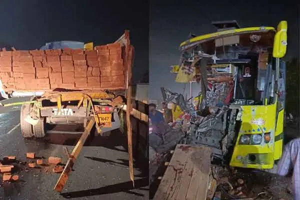 Omni bus collides with a lorry in Trichy