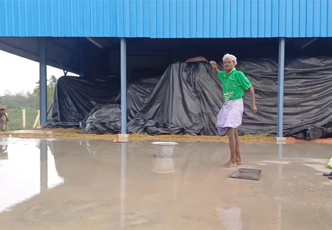 Rainwater accumulated govt procurement center due to sudden rain