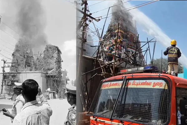 stir  broke out Vinayagar Temple tower due fireworks accident