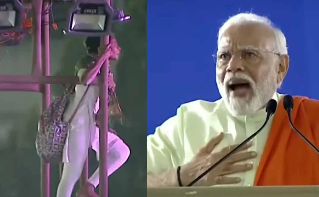 girl who climbed tower and threatened PM general meeting rally Telangana