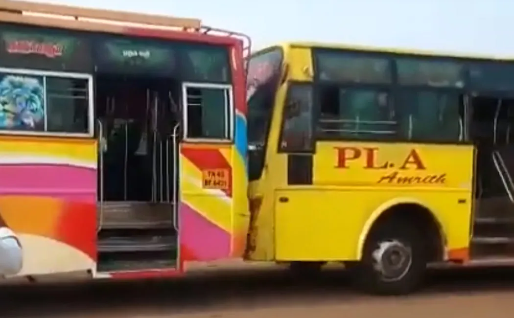 two private bus crushed bus stand