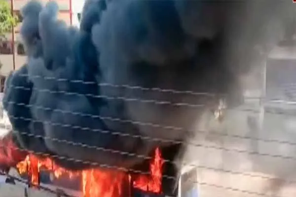 A government bus caught fire