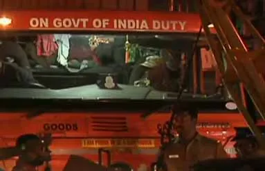 container lorry puncher in middle of the road 