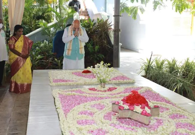 Union Home Minister Amit Shah meditates at Aravind Ashram
