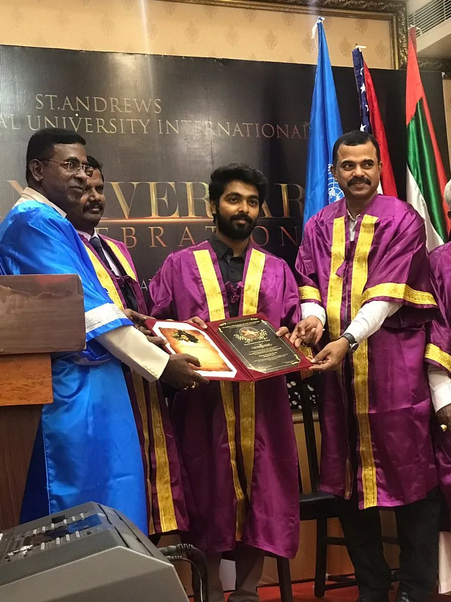  G.V.Prakash received doctorate for social service !!!