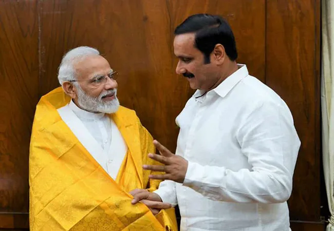 TAMILNADU RAJYA SABHA MP ANBUMANI RAMADOSS MEET PM NARENDRA MODI AT DELHI PARLIAMENT HOUSE