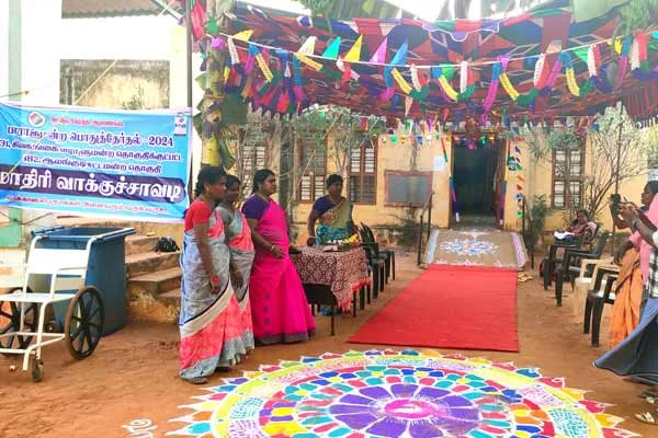 Voting registration center ready with banana trees