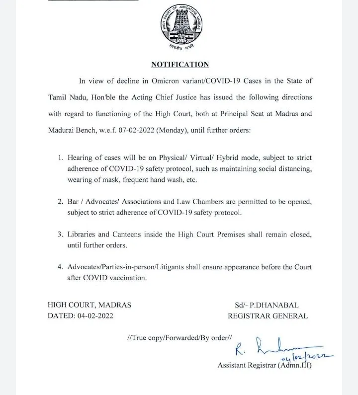 Live hearing in all courts from Feb.7!