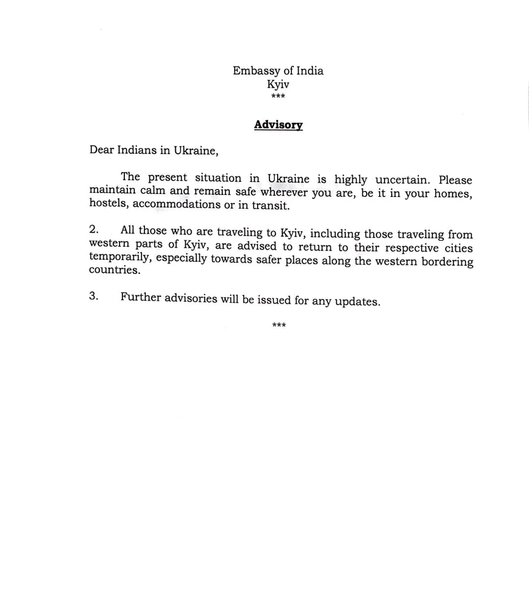 Advice for Indians in Ukraine to be Safe!