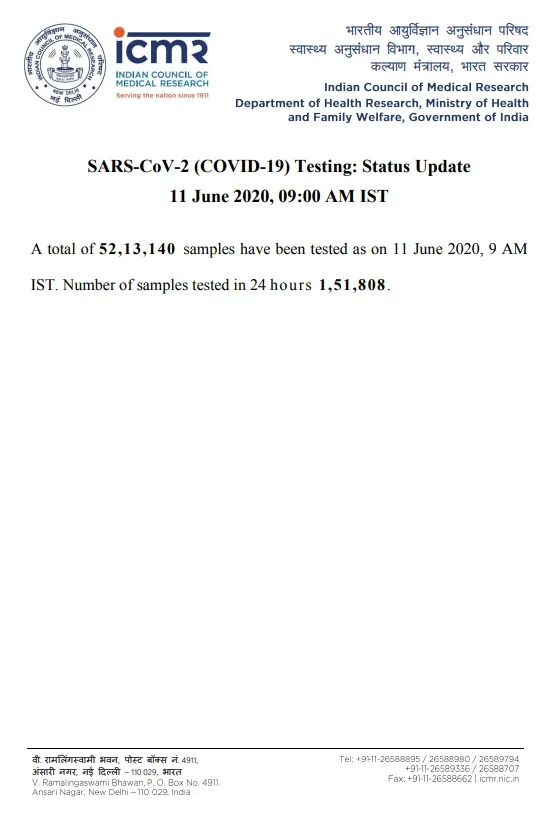 NUMBER SAMPLES HAVE BEEN TESTED TILL DATE ICMR 