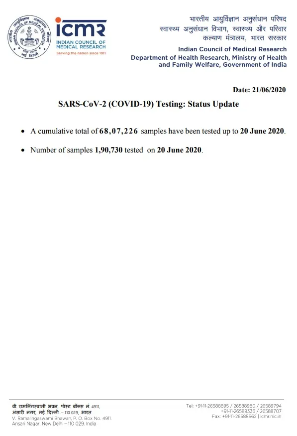 coronavirus number of samples tested icmr 