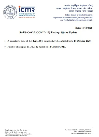 INDIA CORONAVIRUS SAMPLES TESTED ICMR DETAILS 