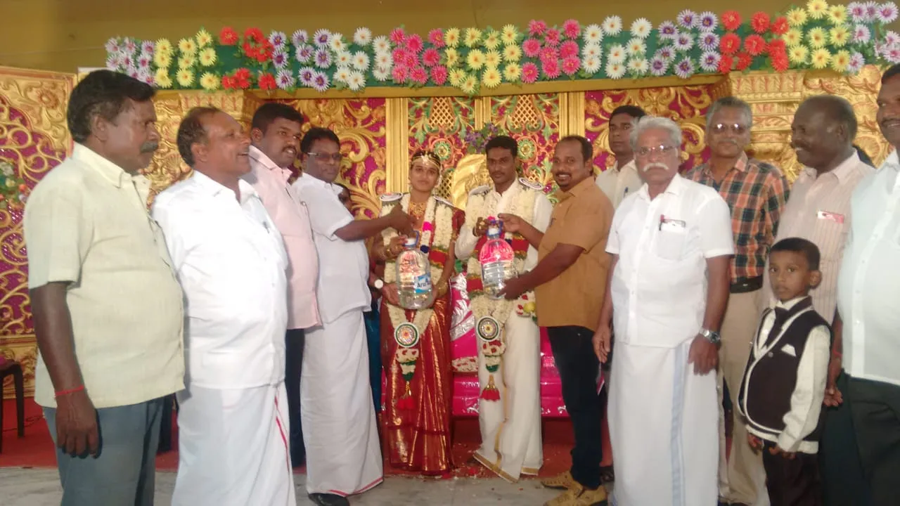 Communist comrades provided the water cans to  couples in Thiruvarur!