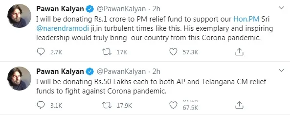 ACTOR PAWAN KALYAN PM RELIEF FUND ANNOUNCED CORONAVIRUS 