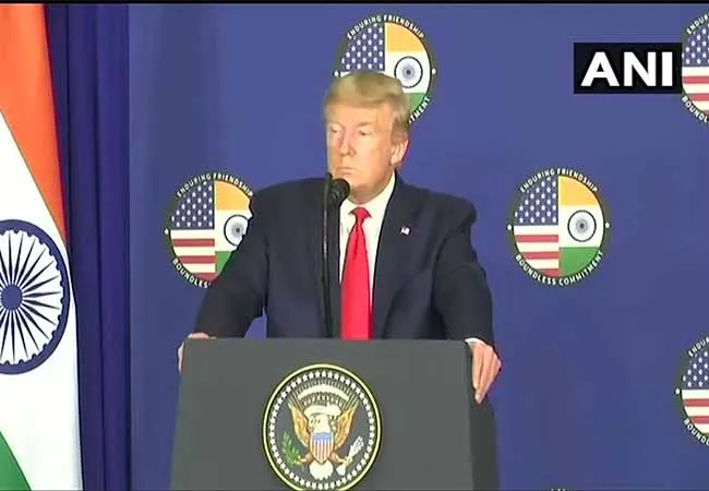 US PRESIDENT DONALD TRUMP IN DELHI PRESS MEET 