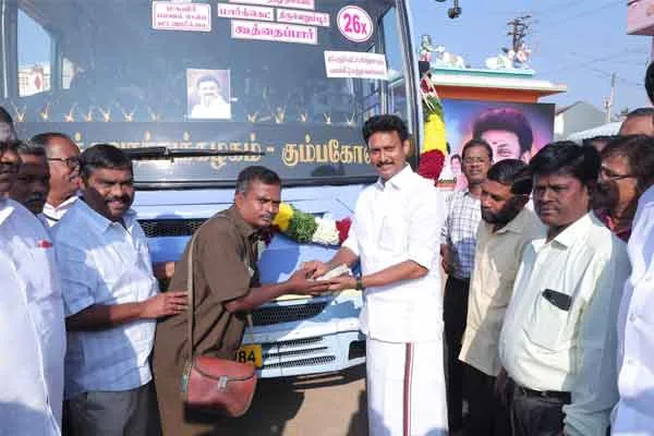 Minister anbil mahesh launches new bus service for students 