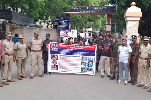 An awareness rally by the police on the reverse path in Chidambaram