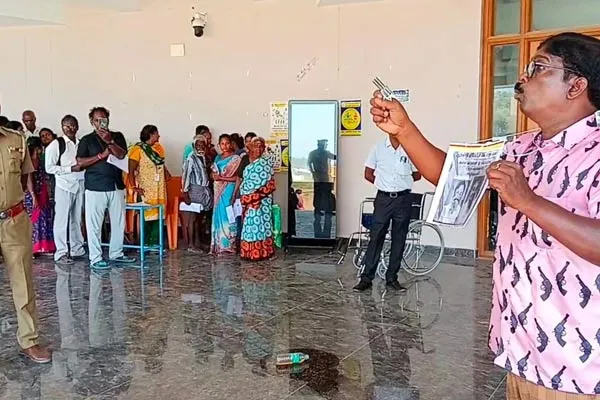  person who entered the collector's office pouring petrol caused a commotion