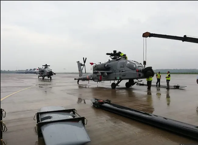 APACHE GUARDIAN ATTACK HELICOPTER- AH 64 E four arrive at india gaziabad in uttar pradesh state