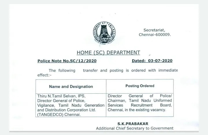tamilnadu uniformed service recruitment board president appointed 