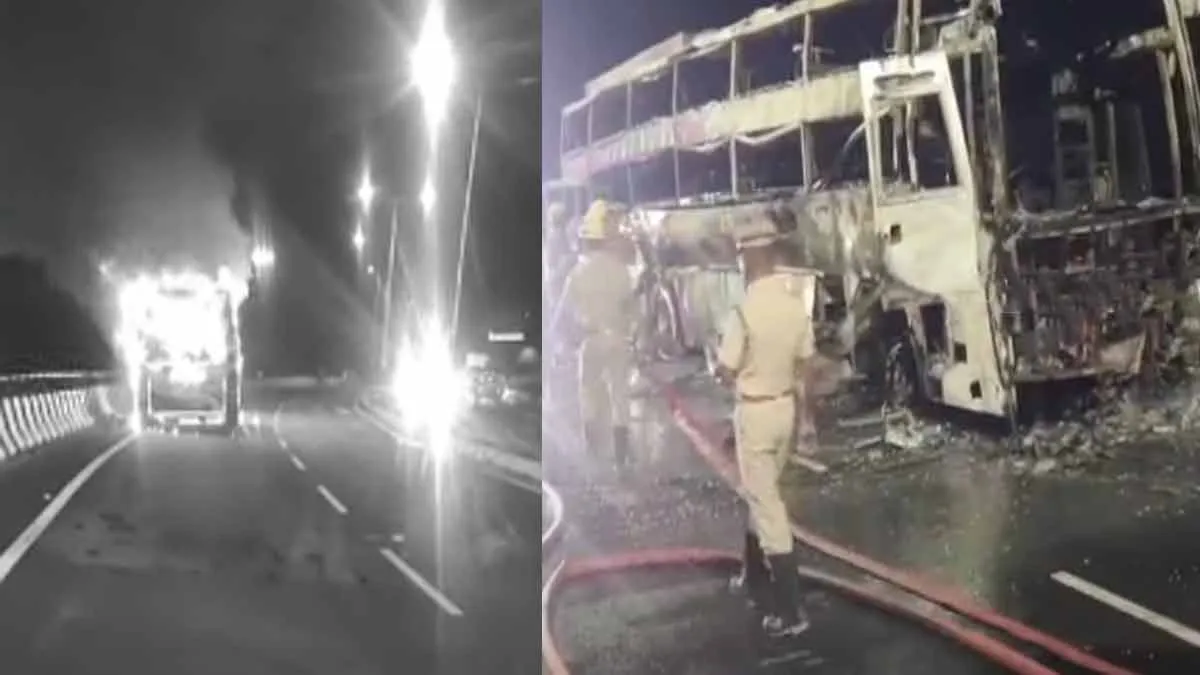  Omni bus caught fire on road