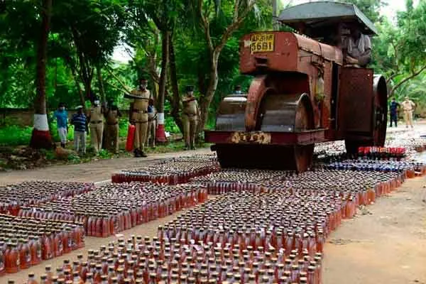 94,737 bottles of liquor destroyed by road roller