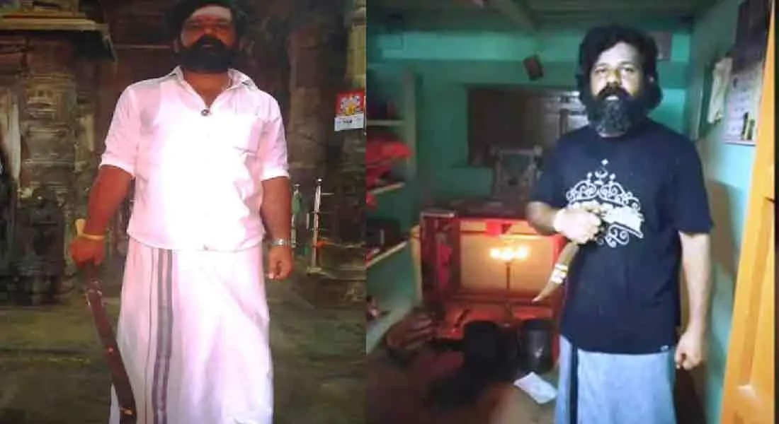 Complaint to take action against the person taking the photos with weapon at Admanadaswamy shrine