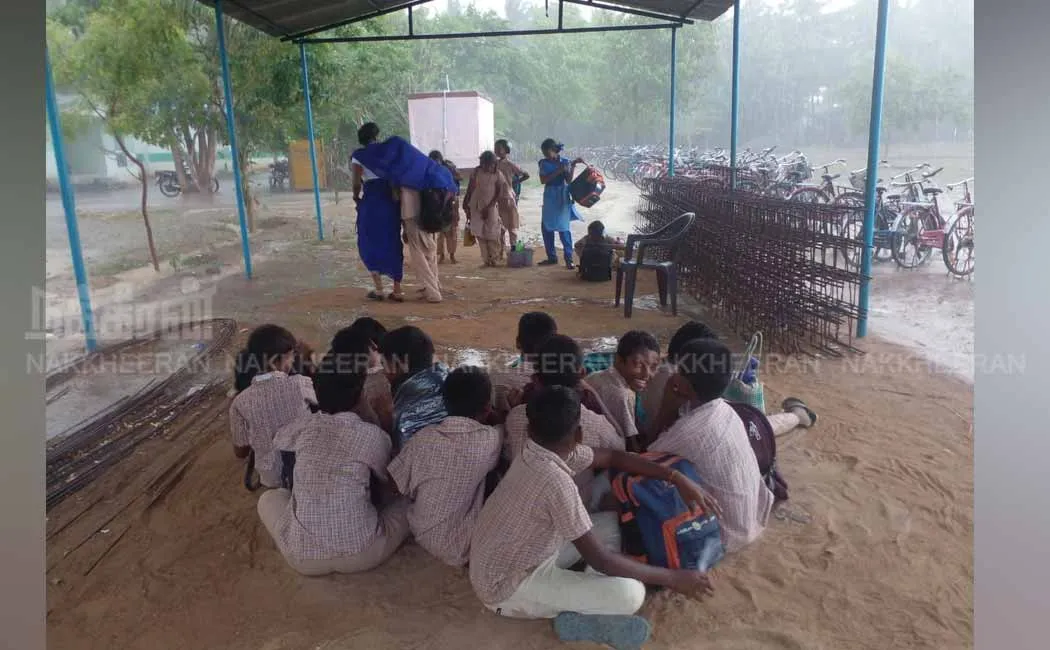 Government school students yearning for a classroom building