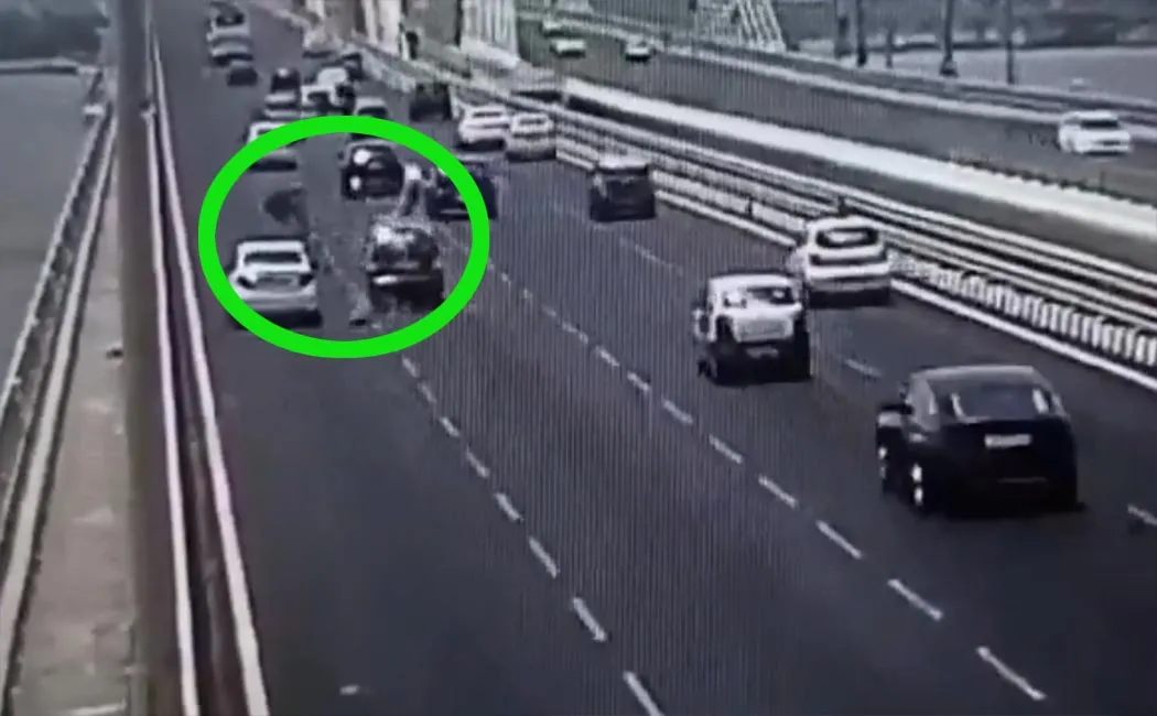 The car collided with those who got off the road to save the bird ... CCTV footage of the story!