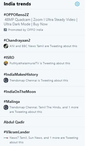 chandrayaan 2 mission vikram lander moon twitter trend in india