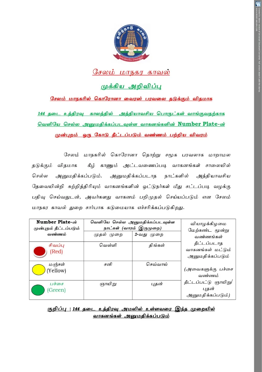 weekly twodays only vehicle allowed salem district 