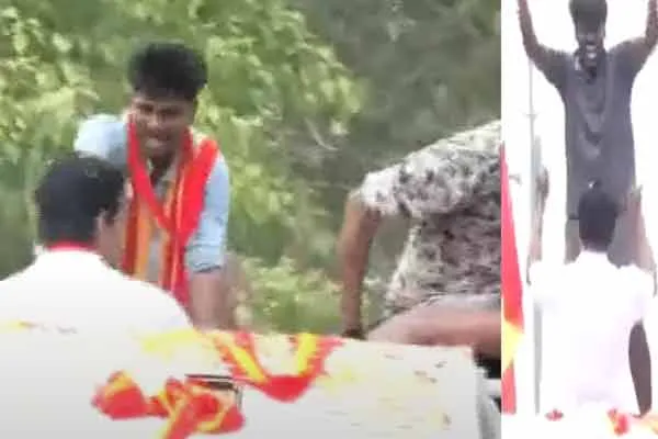 TVK leader Vijay held a road show volunteers climbed onto the vehicle