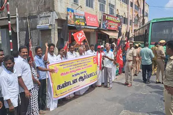 cuddalore chidambaram cpi party against governor rn ravi black flag  