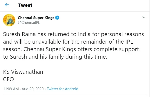 Suresh Raina withdraws from IPL series