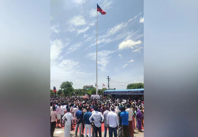 Udayanidhi hoisted the flag on a 99 feet high flagpole to celebrate the artist's 99th birthday!