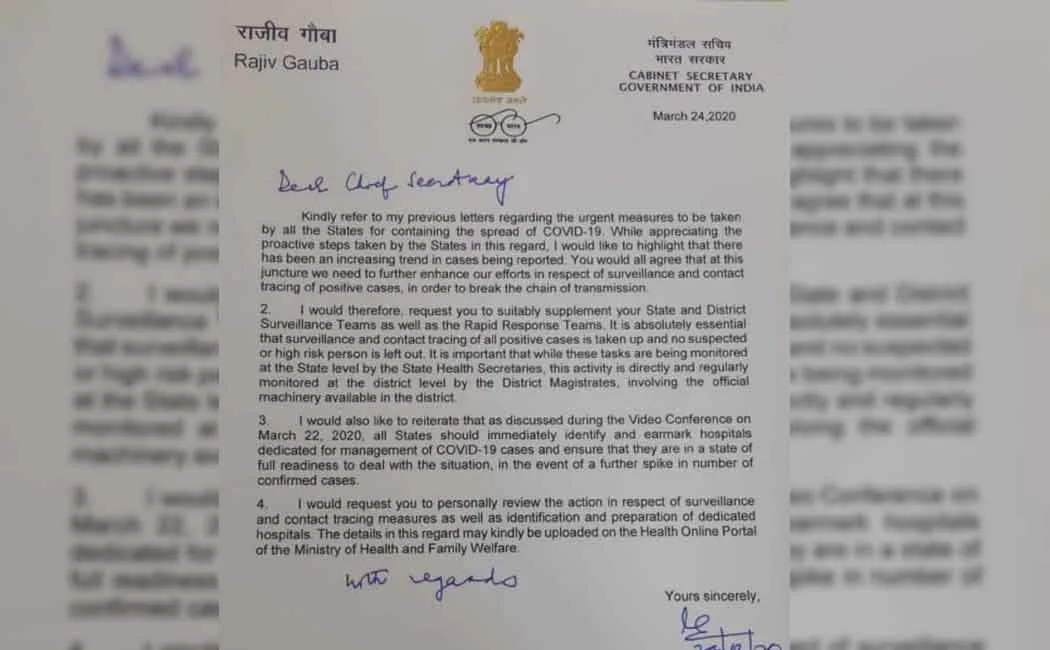 Union Cabinet Secretary writes to Chief Secretaries of States