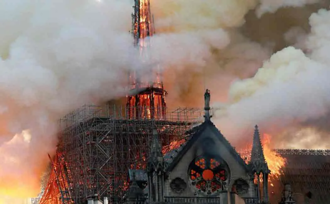 fire accident at notredame cathedral church in france