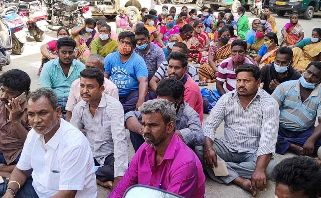 Cleaning workers protest demanding proper pay 