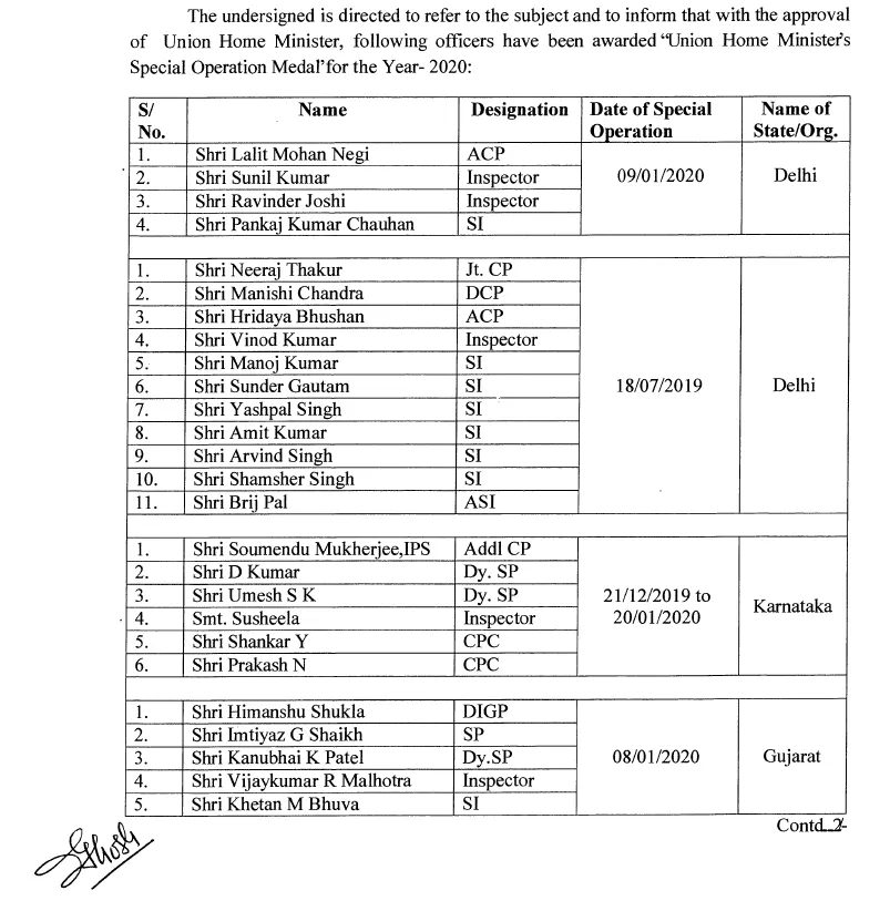 Union Home Minister's Special Operation Medal announced home ministry 