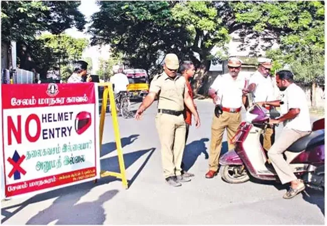 two wheelers driving without helmet salem district traffic police new rules 