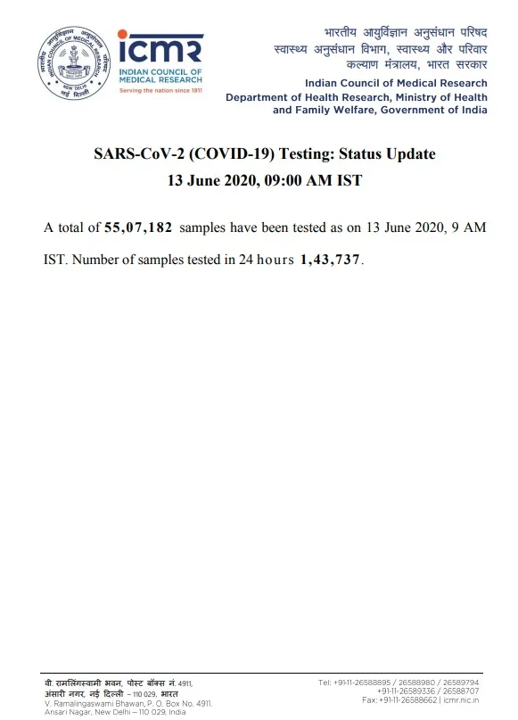 covid 19 number of samples tested till date icmr 