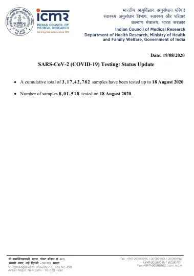 coronavirus india samples tested details icmr