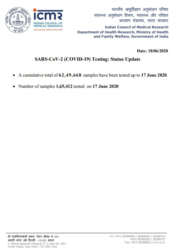 number of samples tested icmr announced 