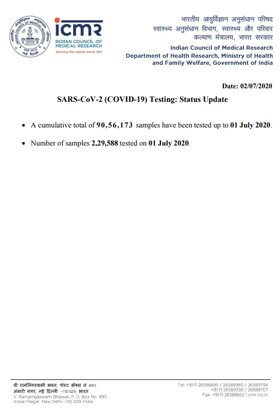 coronavirus samples tested icmr india 